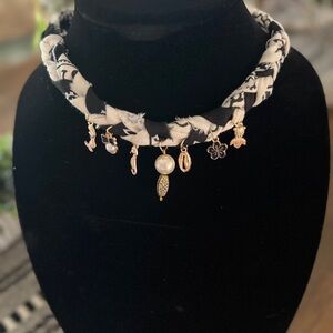 Beach bum, handmade bandanna, charm, necklace, ocean themed, gold charms